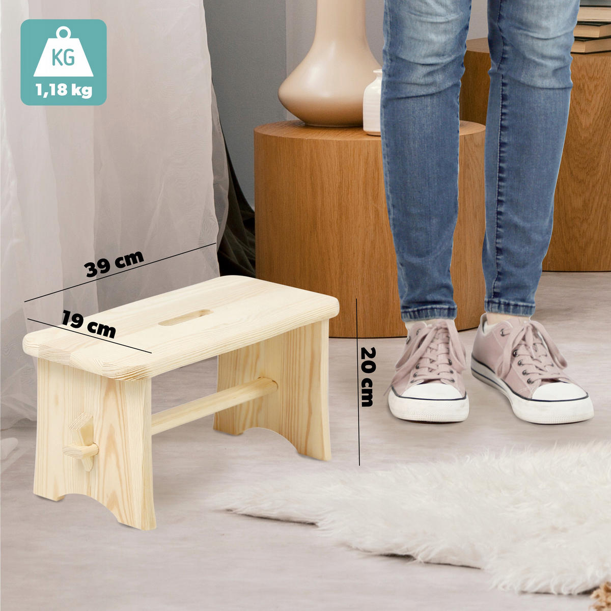 HOLZHOCKER 39 x 20 cm, natur - Naturfarben, Holz (20/39cm) - KADAX