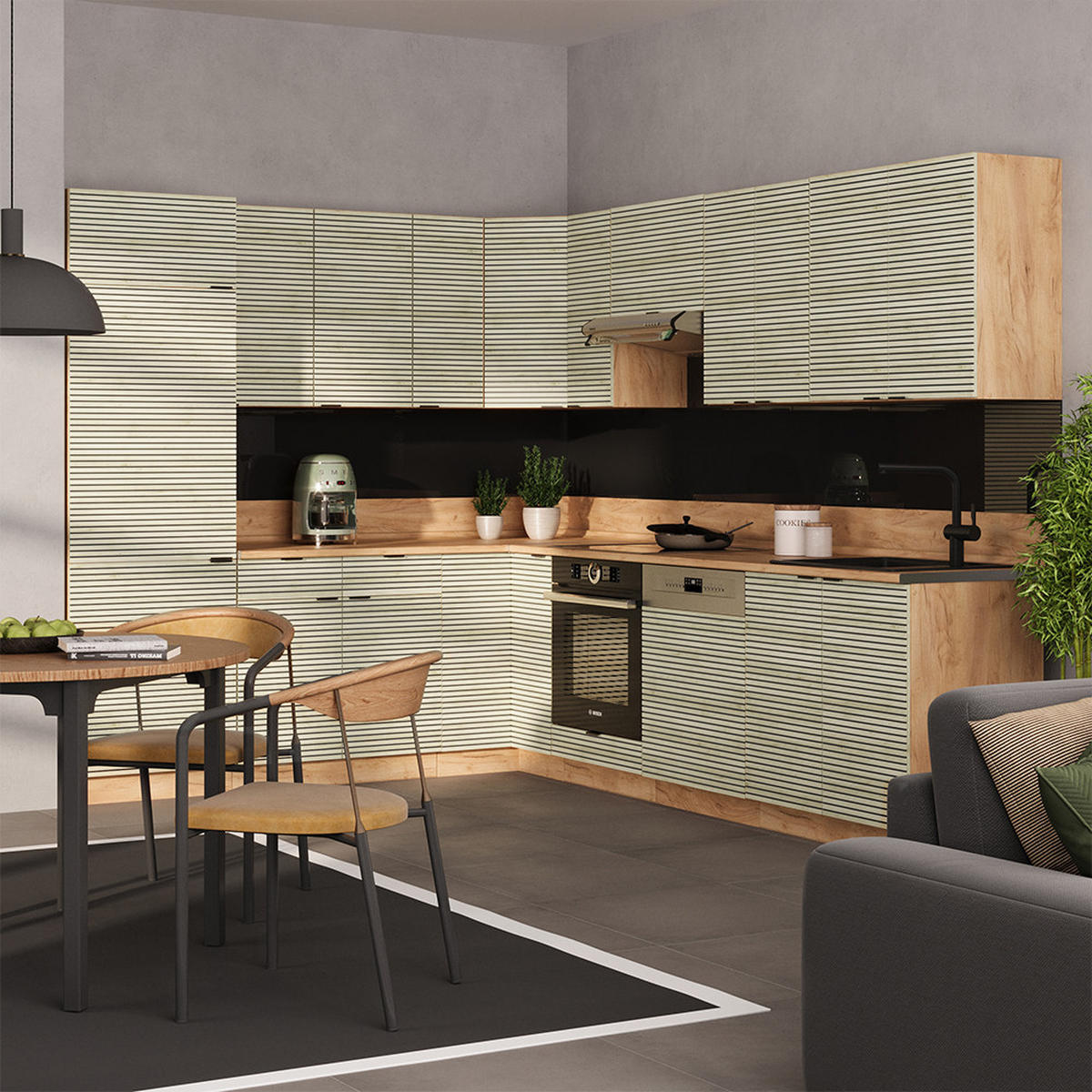 ECKKÜCHE Fame-Line Eiche Paneel/Goldkraft Eiche 227 x 287 cm , AP Anthrazit - Honigeiche/Hellbraun, Holzwerkstoff (227/81.6/60cm) - Vicco