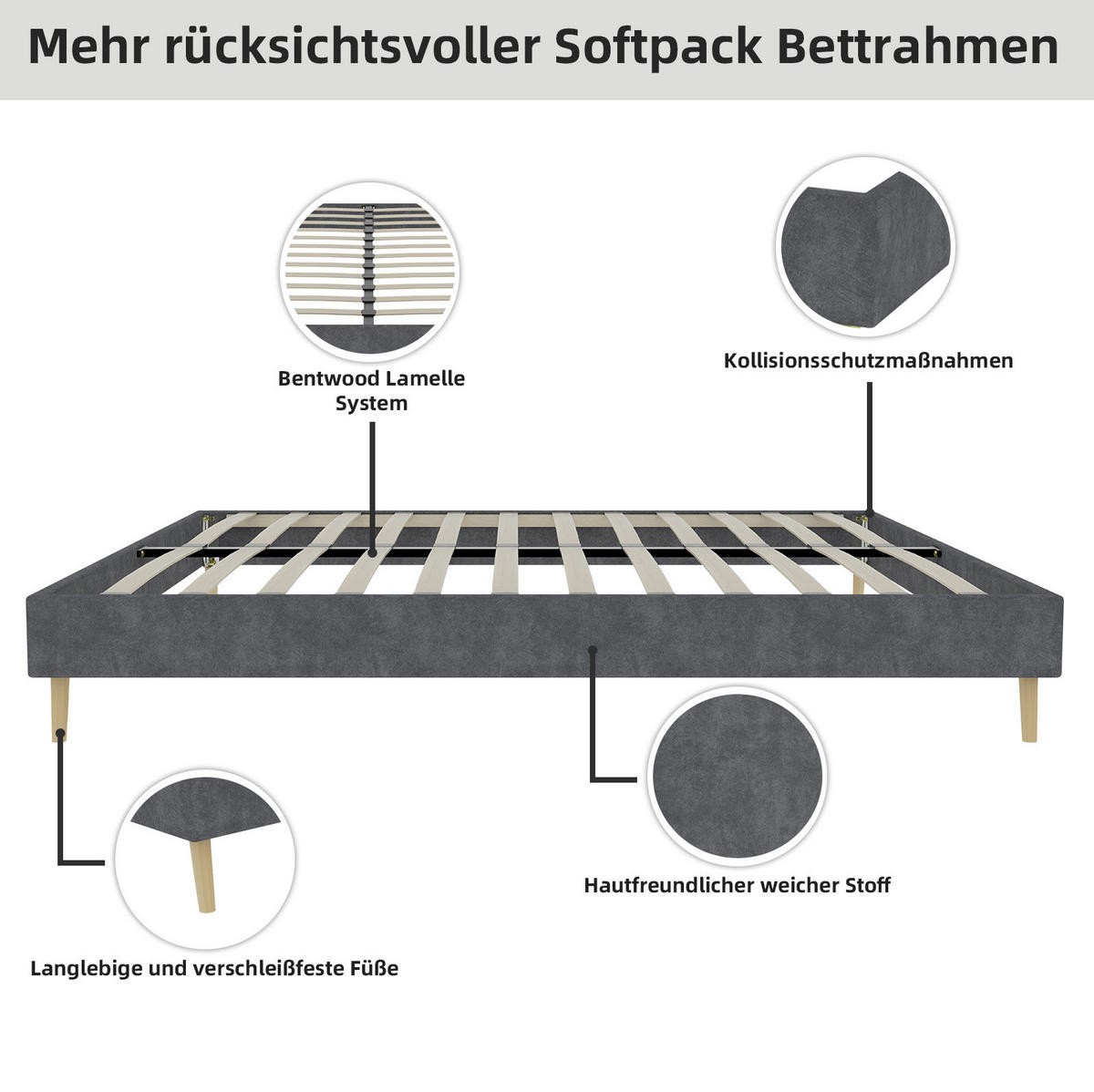 POSTEL 160/200 cm šedá z látky a kovu s vysokým čalouněným čelem a úložným prostorem pod lůžkem - šedá, textil (160/200cm) - OKWISH