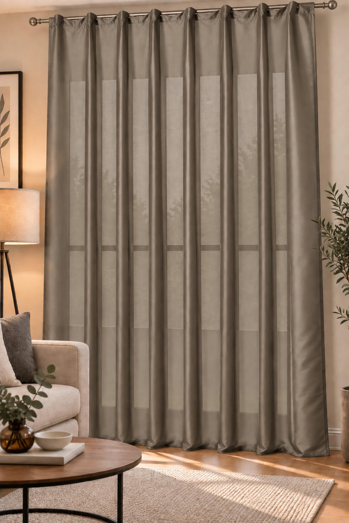 VORHANG Kräuselband 140/245 cm Taupe hell Wildseiden Optik - Graubraun, Textil (140/245cm) - TiborTex