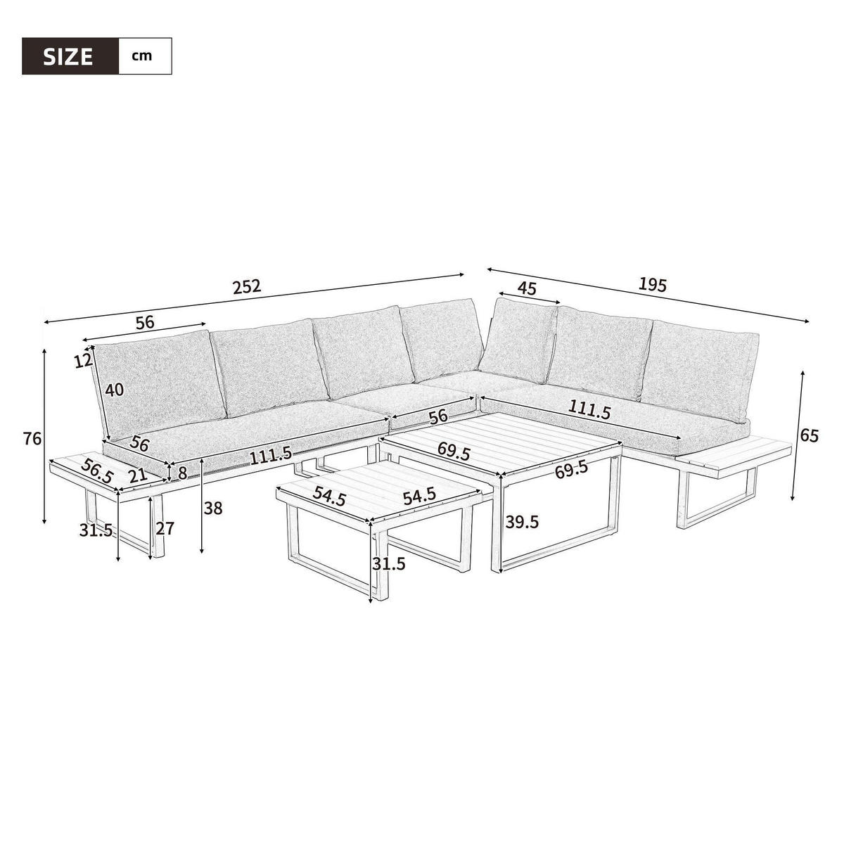 LOUNGEGARNITUR mit zwei Couchtischen, Beige + Khaki - Beige, Metall - KOMHTOM