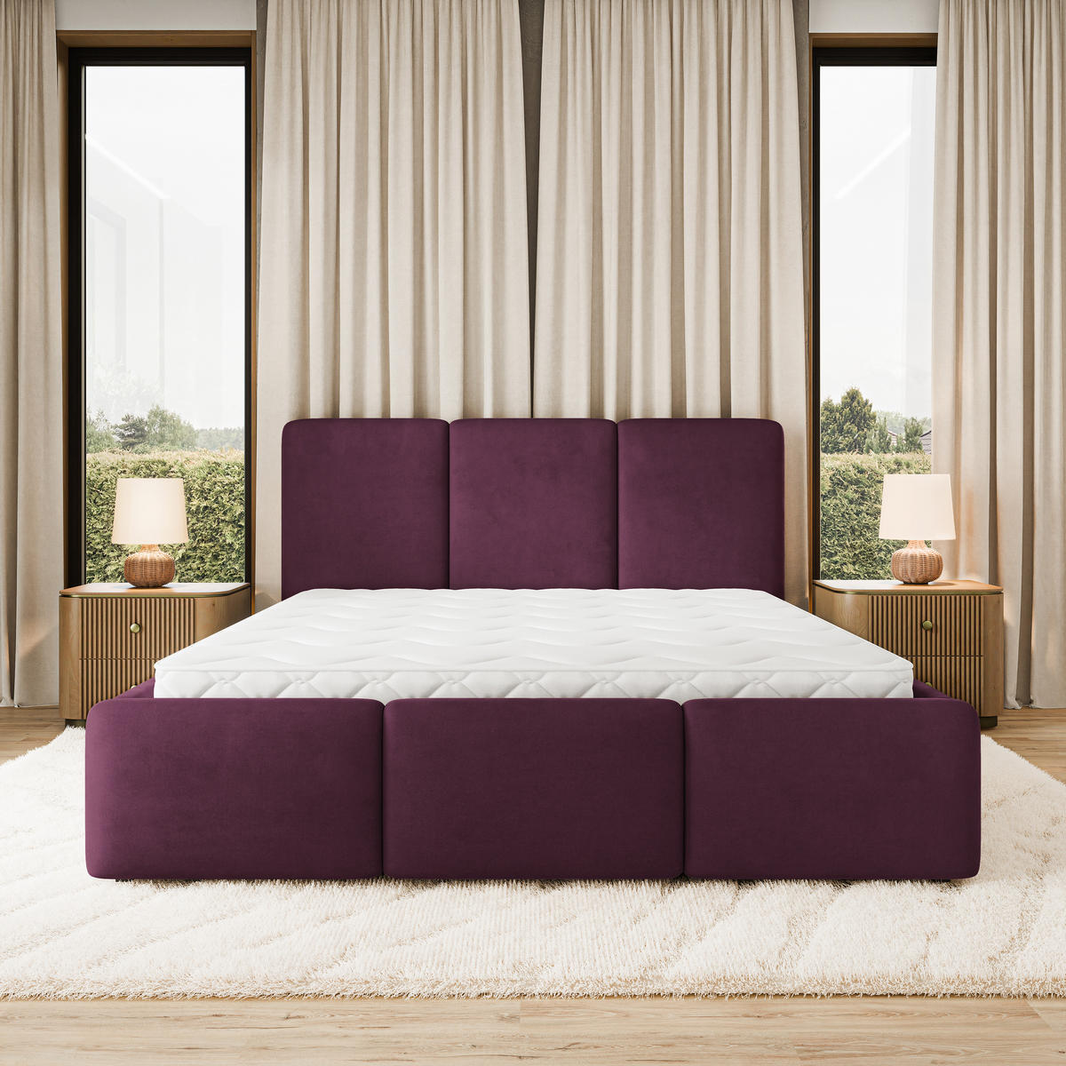 POLSTERBETT MORENA MGV 180x200 cm mit Bettkästen - Violett - Violett, Holz (180/200cm) - MASSENO