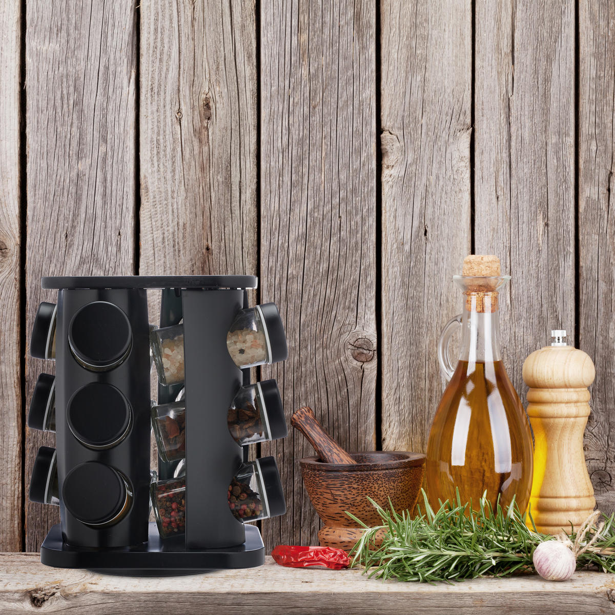 13-DIELNY stojan na korenie - viacfarebná, kov/sklo (20/22/20cm) - Relaxdays