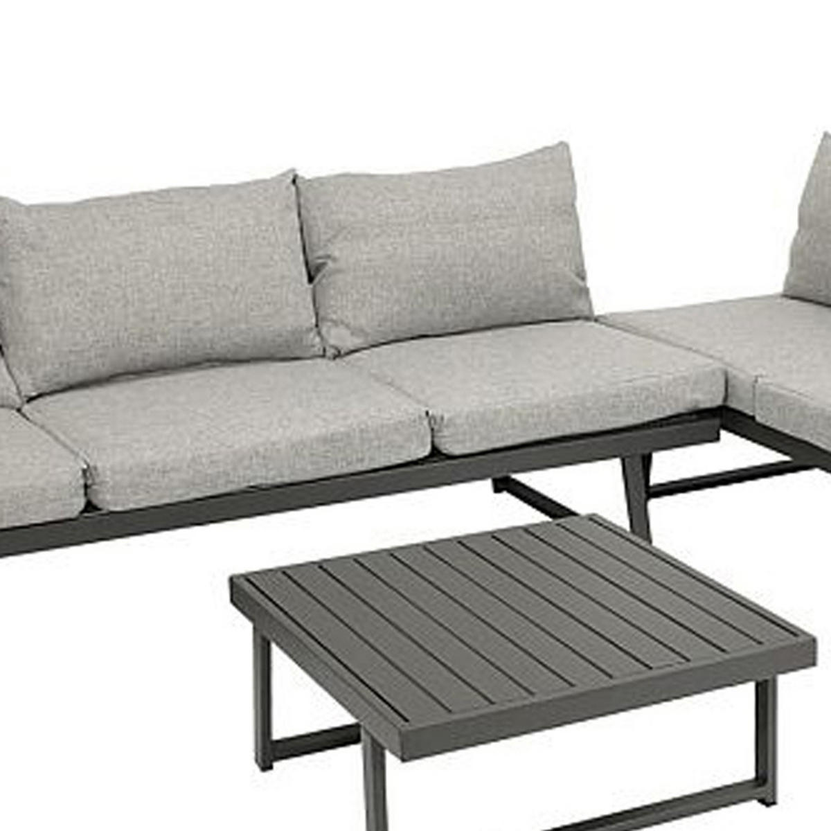 LOUNGESET Chatham - 4-teilig (1x 3-Sitzer Sofa mit Polster, 2x 1-Sitzer Lehnensessel mit Polster, 1x Kaffetisch) - Grau, Metall - TPFGarden
