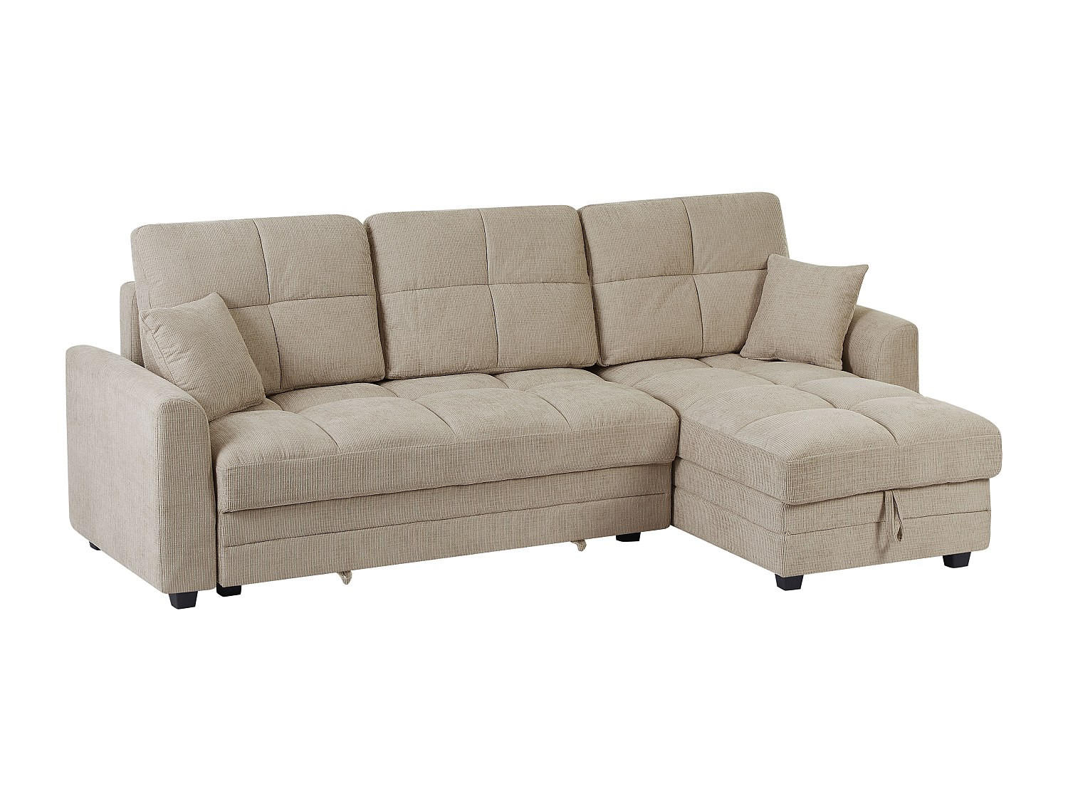 ECKSOFA mit Schlaffunktion & Ecke wechselbar - Chenille-Stoff - Beige - LUMARIO - Beige, Textil (260/155cm) - Vente-Unique