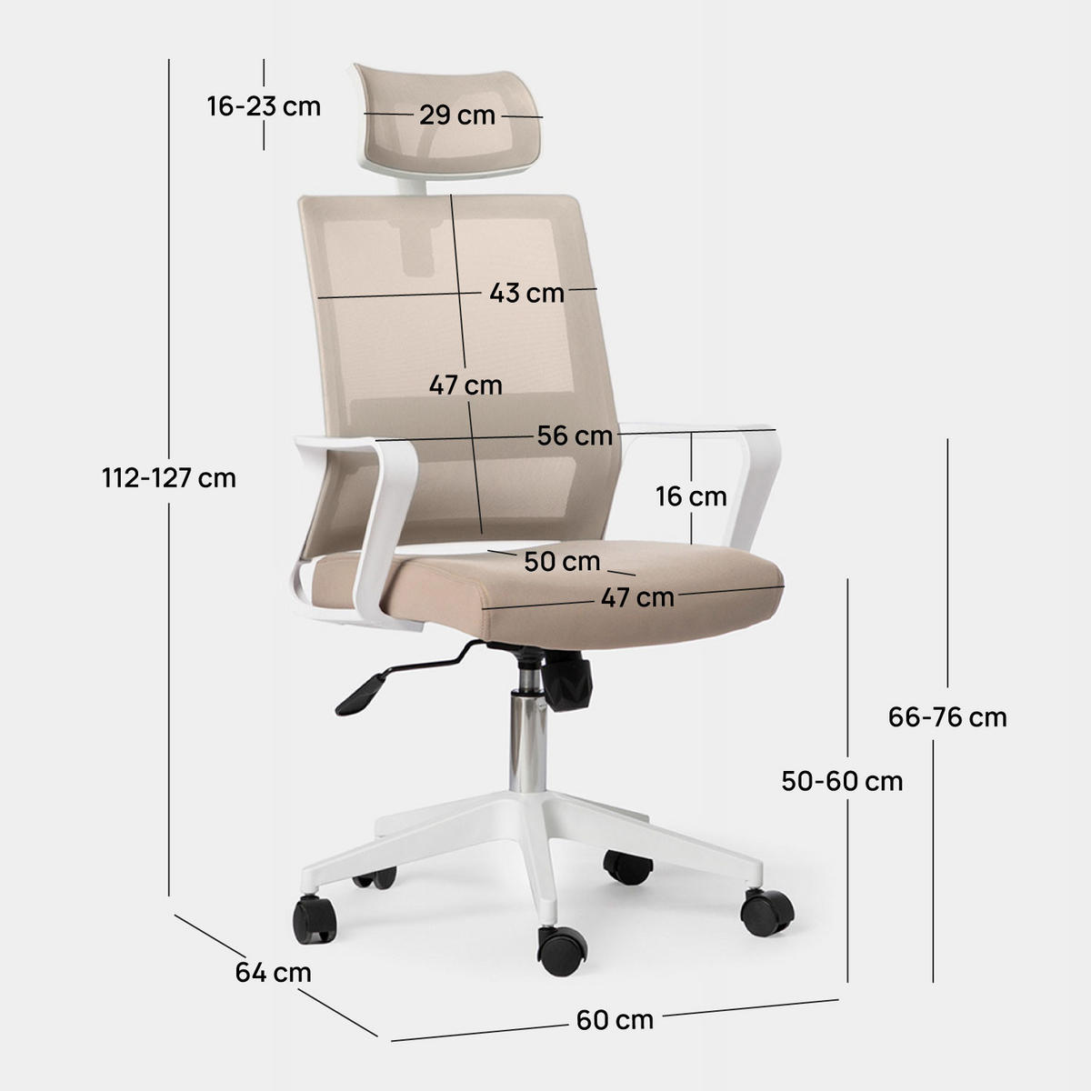 SCHREIBTISCHSTUHL Leima Beige 60 cm x 112-127 cm - Beige, Kunststoff (60/112/64cm) - Klast Home
