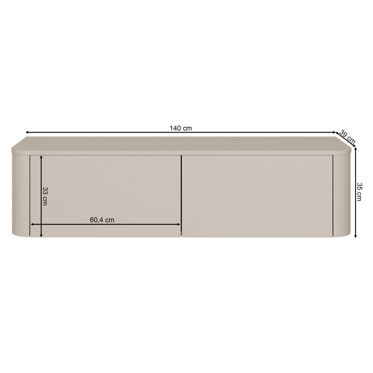 TV-BOARD Luvio Kaschmirgrau hängend oder stehend 140/41/39 cm - Taupe, Holzwerkstoff (140/40.9/39cm) - Selsey