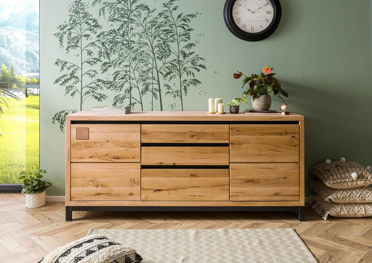 SIDEBOARD Wildeiche 190x45x85 natur geölt VILLANDERS #151 - Braun, Holz (190/85/45cm) - Massivmoebel24
