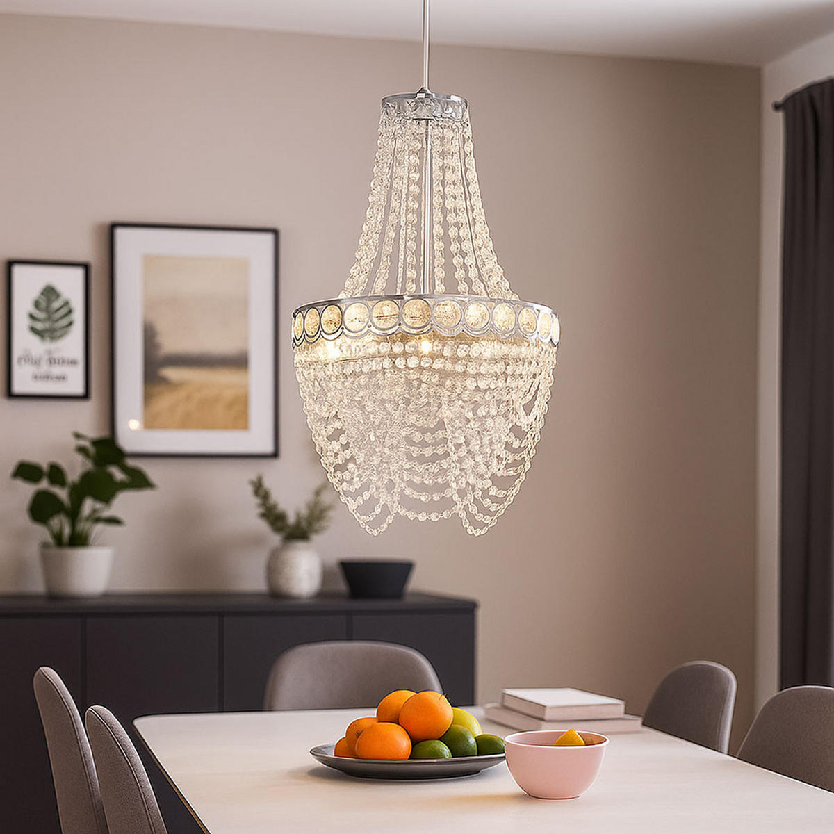 KRONLEUCHTER Kristallbehang Klar verchromt D38cm - Klar, Metall (38/38/150cm) - Globo Lighting