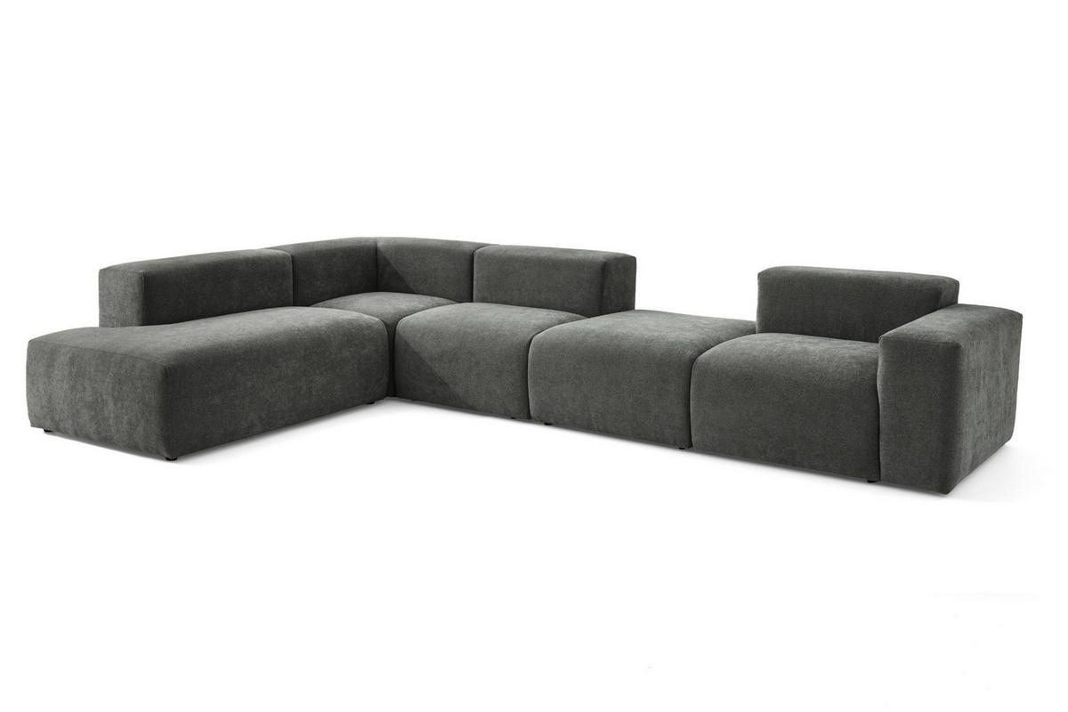 5-SITZER modulares Ecksofa HEAVEN SET 5 Links, Breite 380 cm Webstoff Dunkelgrau - Dunkelgrau/Schwarz, Holz/Kunststoff (380/245cm) - Muffo