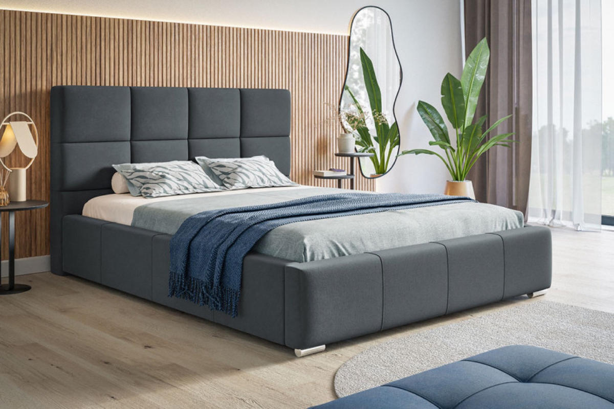 BETT Grau BEN 7 Tapiziert 90x200 cm - Dunkelblau, Textil (90/200cm) - Sepro Meble