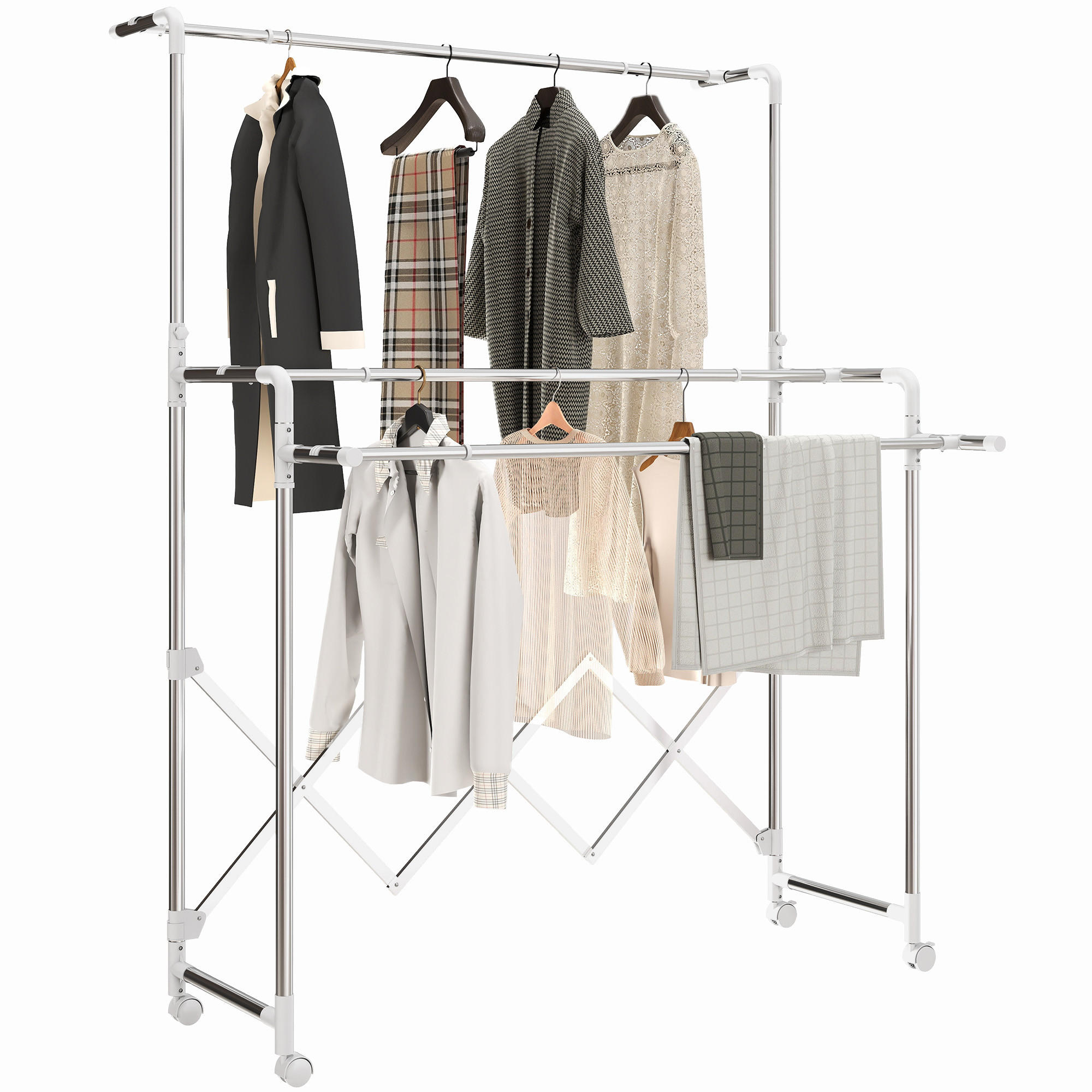 WÄSCHESTÄNDER Silberfarben ausziehbar mit Rollen - Silberfarben, Metall (150/197/103cm) - PANGIVO