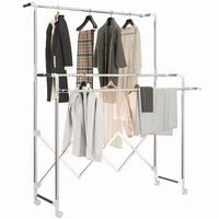 WÄSCHESTÄNDER Silberfarben ausziehbar mit Rollen - Silberfarben, Metall (150/197/103cm) - PANGIVO