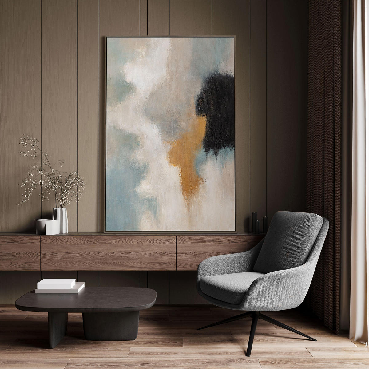 GEMÄLDE Lichtübergänge Schattenfugenrahmen Grau 120x80 cm - Grau, Holz (120/80cm) - YS-art gallery
