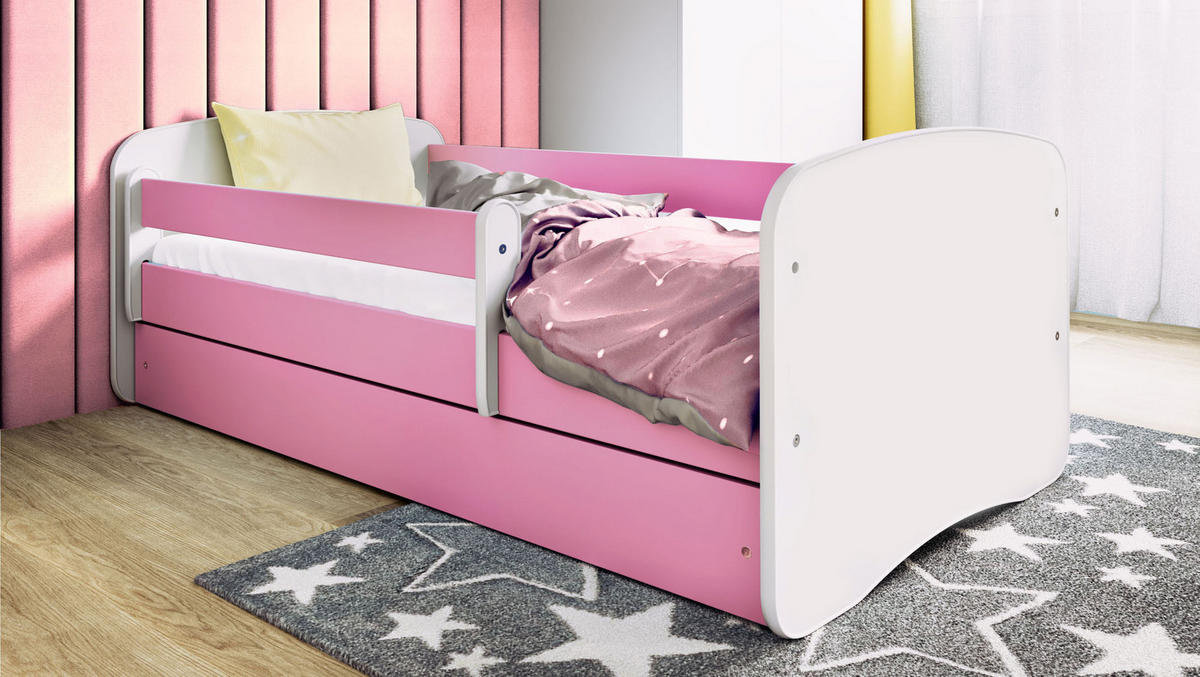 KINDERBETT Emily mit Schublade und Matratze, Rosa 80x180 cm - Rosa/Weiß, Holzwerkstoff (180/80cm) - WFL GROUP