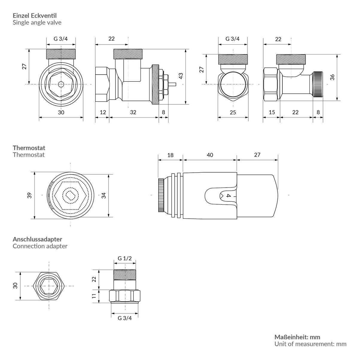 BADHEIZKÖRPER Sahara 600x1800 mm Weiß gerade mit Thermostatventil - Weiß, Metall (60/180/3cm) - LuxeBath