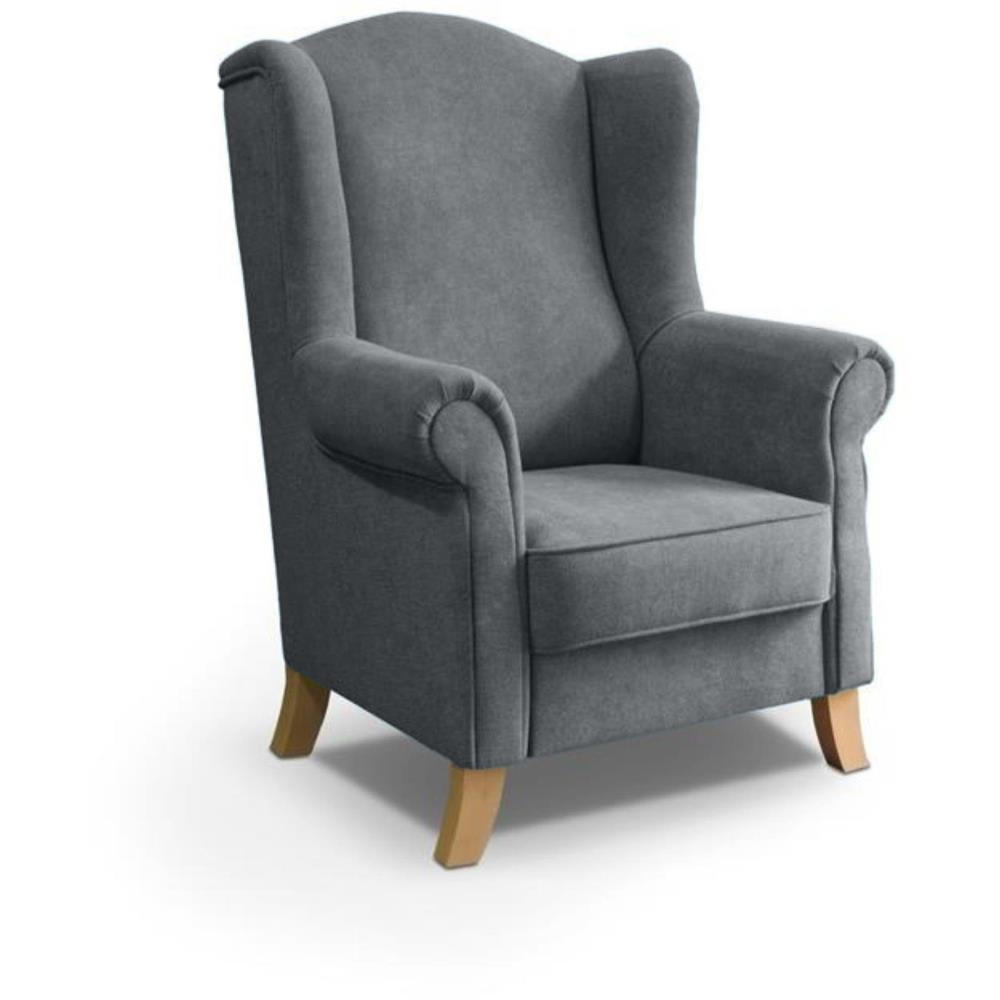 OHRENSESSEL Leonardo grau - Grau, Holz/Textil (88/118/86cm) - Beautysofa