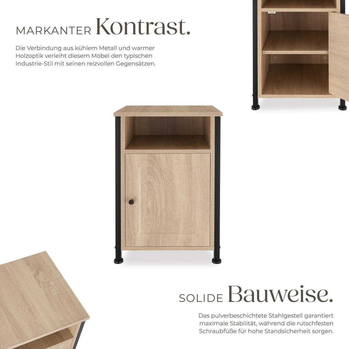 NACHTSCHRANK Blackburn,40 x 42 x 60,5 cm,Industrial Holz hell, Eiche Sonoma - Naturfarben, Holzwerkstoff (40/60.5/42cm) - tectake