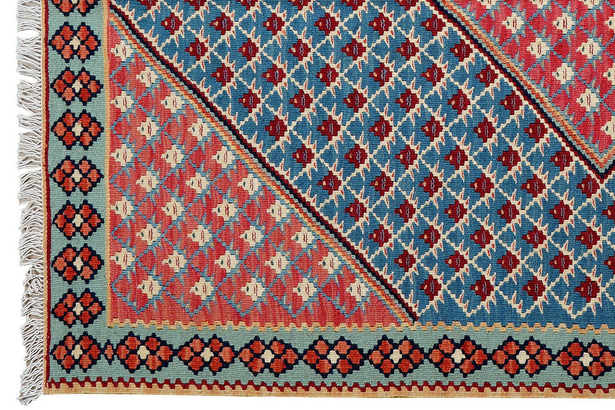 HANDWEBTEPPICH Kelim Senneh Blau 156/107 cm Schurwolle - Blau, Textil (107/156cm) - Looma