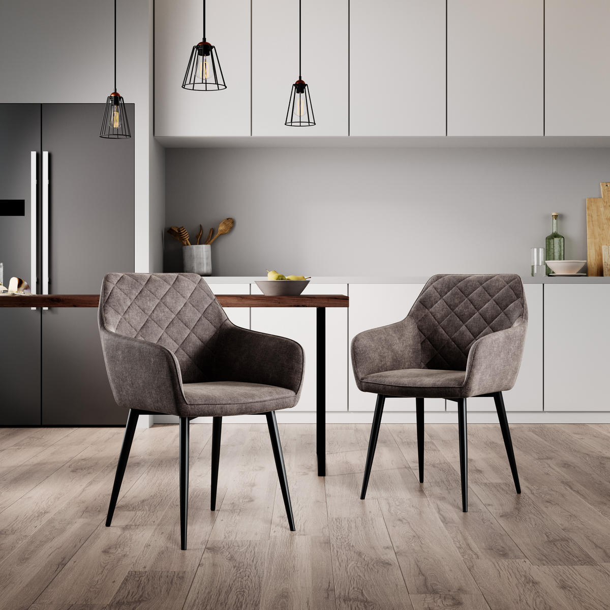 POLSTERSTUHL Grau 2er Set - Grau, Textil (57/65/57cm) - Home Collective