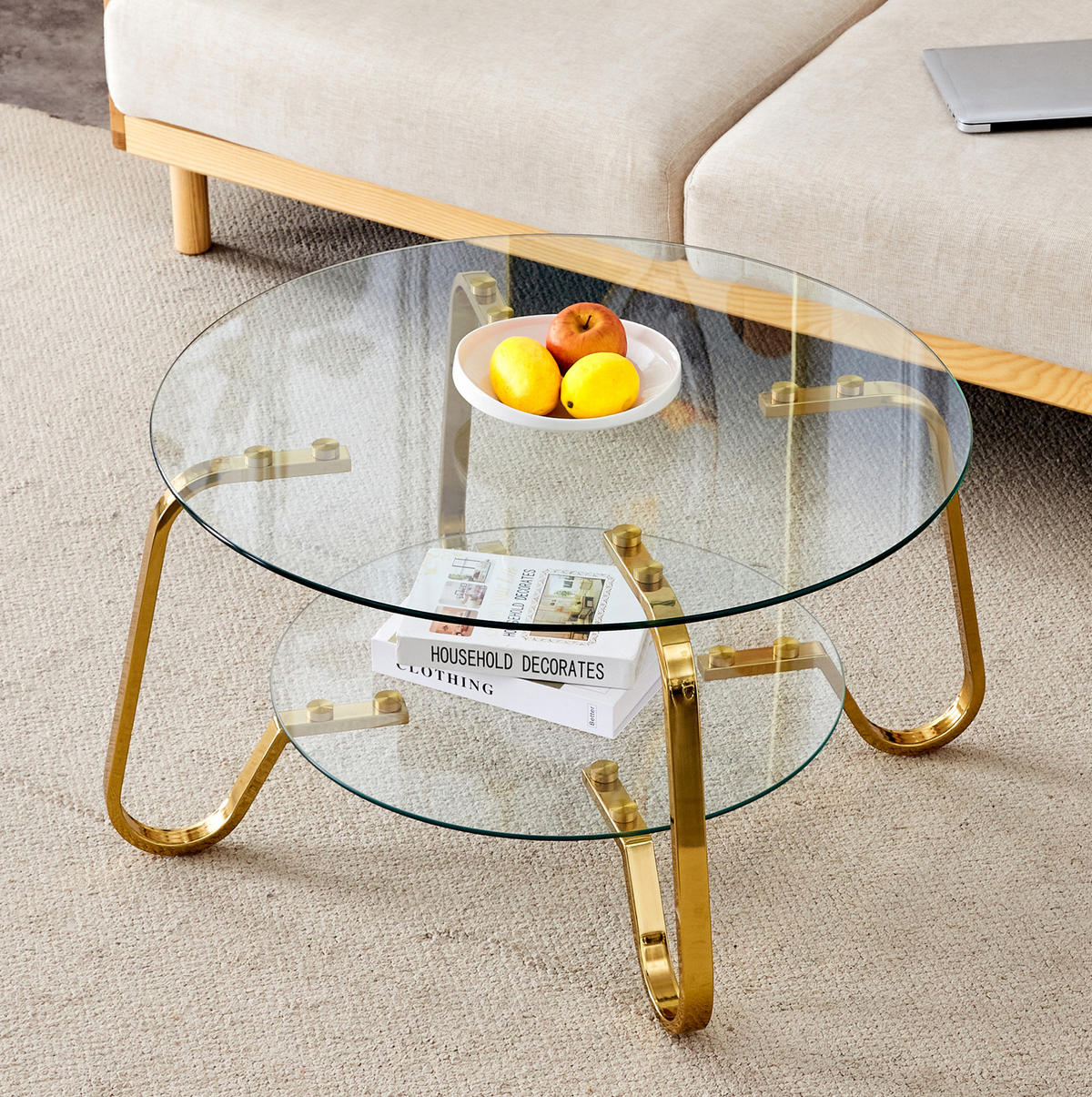 COUCHTISCH 80/80/45 cm gold aus Metall mit 2 Ebenen - Goldfarben, Metall (80/80/45cm) - OKWISH