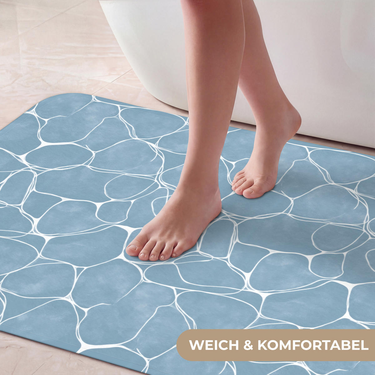 BADEMATTE Organisch - Muster - Blau 60x120 cm - Hellblau, Kunststoff/Textil (60/120cm)