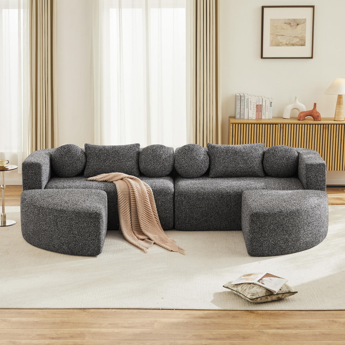 SCHLAFSOFA Schwarz Cloud Couch Chenille Schlaffunktion 292cm - Schwarz, Textil (165/68/292cm) - FLIEKS