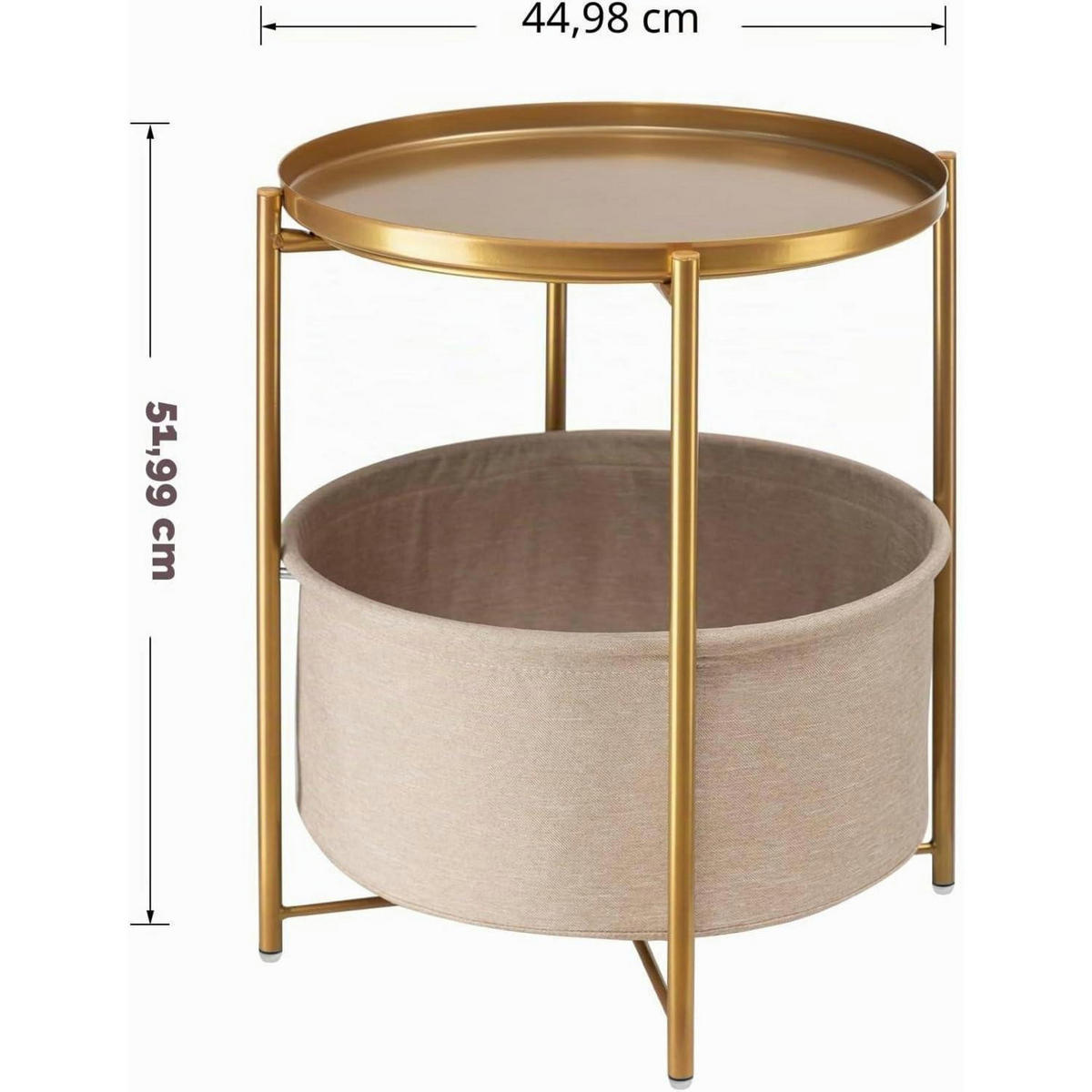 BEISTELLTISCH mit Aufbewahrungskorb Gold Gelb - Goldfarben, Metall (52/45/52cm)