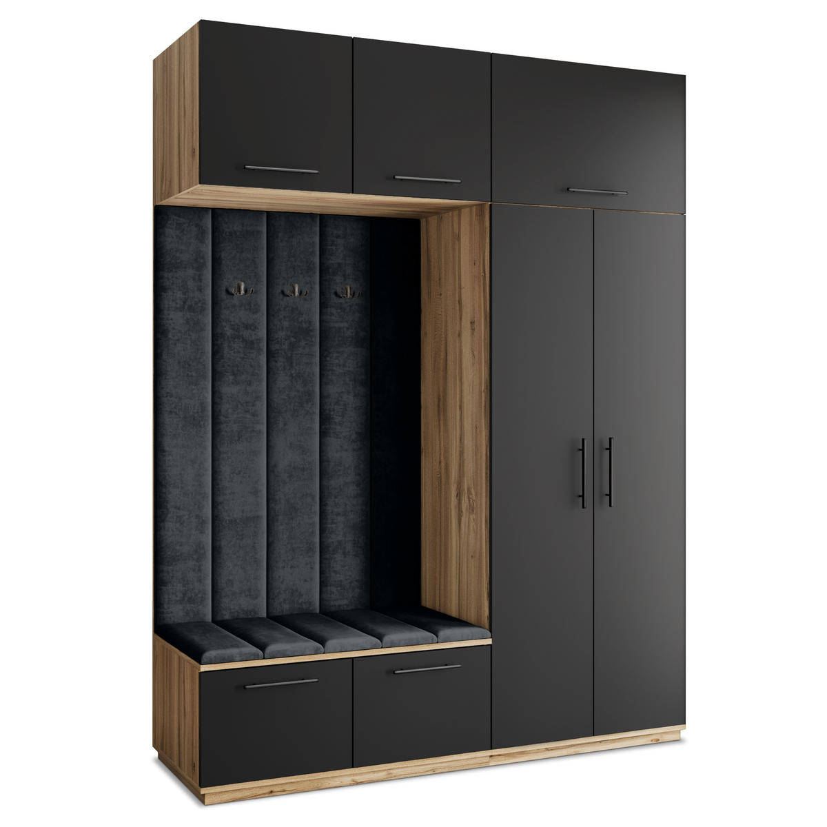 GARDEROBENSCHRANK REMA 180/240/60 cm Modern Eiche Wotan - Eiche Wotan/Schwarz, Holzwerkstoff (180/240/60cm) - MASSENO