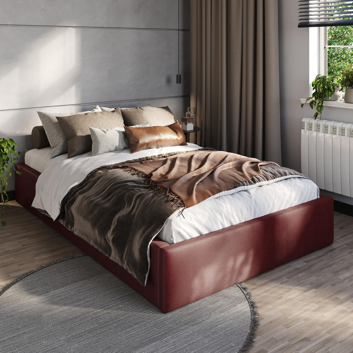 POLSTERBETT 120x200cm Bett mit Stauraum Lattenrost Weinrot - Weinrot, Holz/Holzwerkstoff (120/200cm) - Muralo
