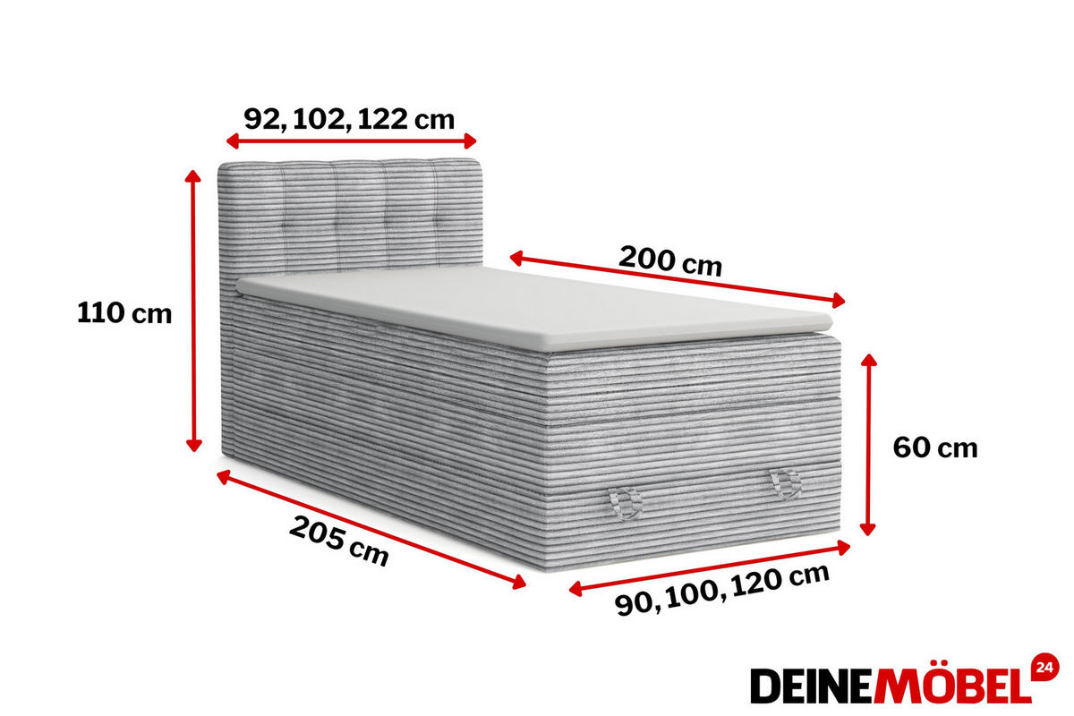 BOXSPRINGBETT JUNG 2 100/200 Cord Creme mit Matratzen H3 + H4 - Creme, Holz/Holzwerkstoff (100/200cm) - Deine Möbel 24