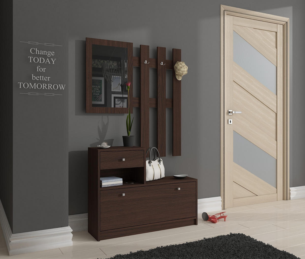 GARDEROBE Wengefarben 90x25x170 cm - Wengefarben/Silberfarben, Holzwerkstoff/Metall (90/170/25cm) - Akord