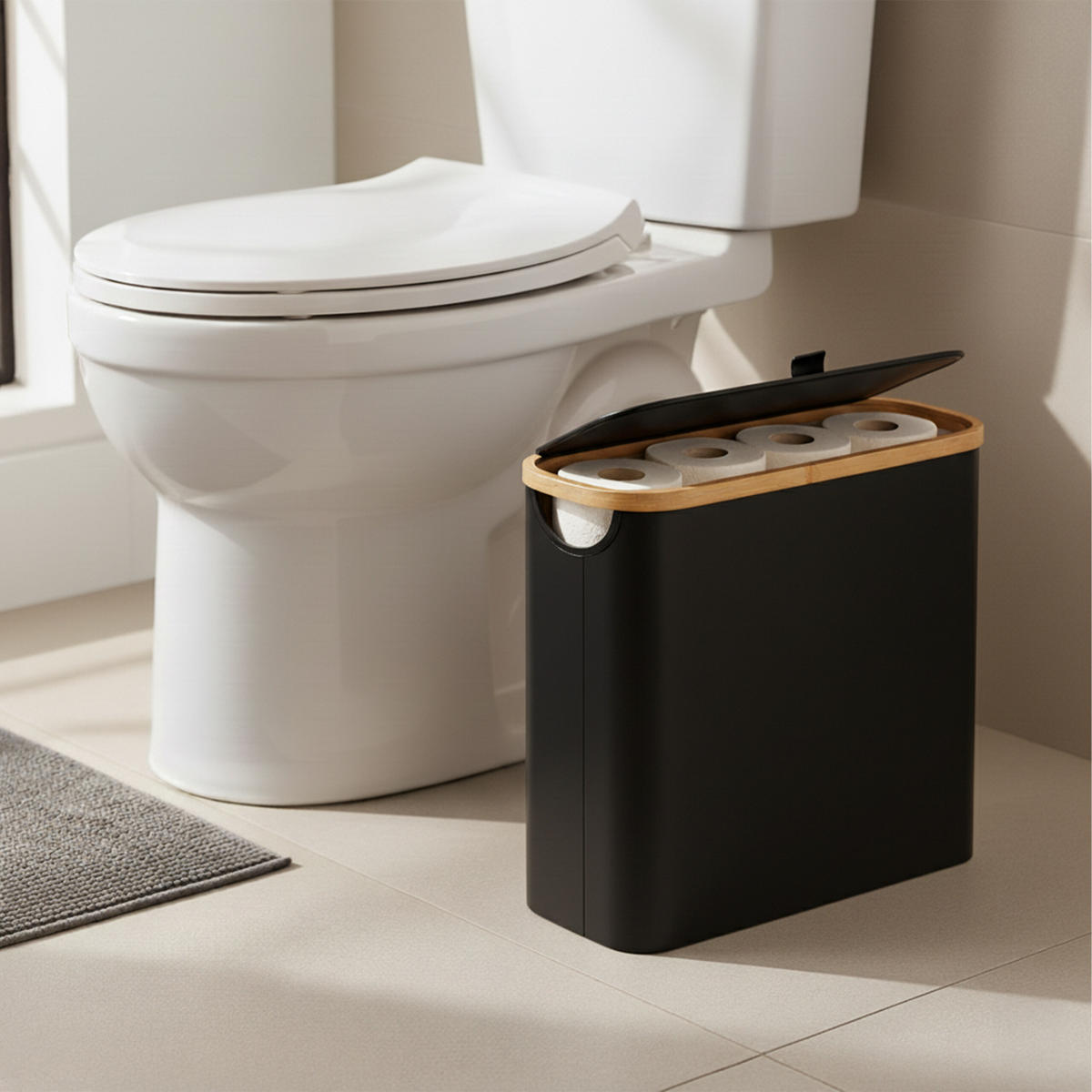 TOILETTENPAPIER-AUFBEWAHRUNG - Schwarz, Holz/Textil (43/38/17cm) - Relaxdays