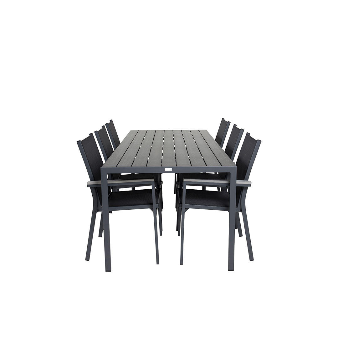 GARTENSET, Break, Tisch Schwarz, Stühle Schwarz, HDPE, 90 x 205 x 74 cm, 7-teilig - Schwarz, Kunststoff - ebuy24