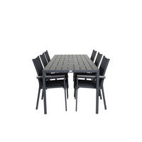 GARTENSET, Break, Tisch Schwarz, Stühle Schwarz, HDPE, 90 x 205 x 74 cm, 7-teilig - Schwarz, Kunststoff - ebuy24