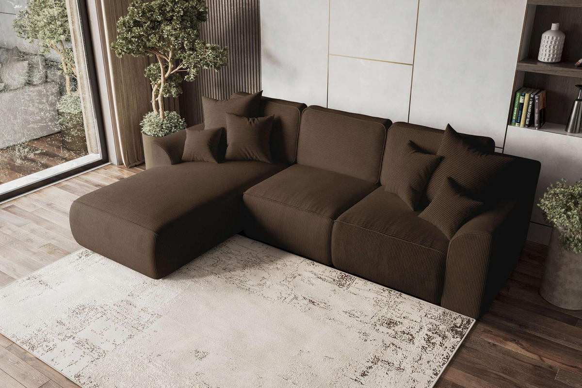 ECKSOFA GUSTO Cordstoff Braun Links inkl. Schlaffunktion - Chromfarben/Braun, Kunststoff/Textil (295/194cm) - 99rooms