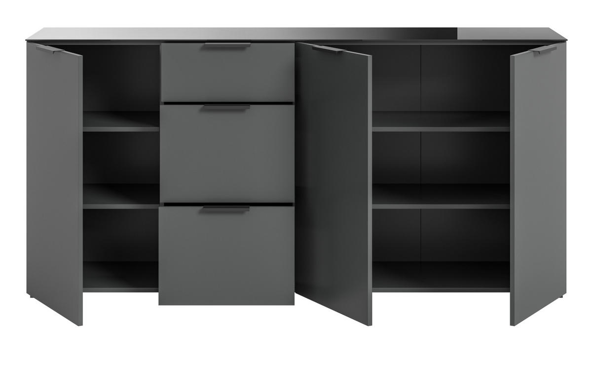 SIDEBOARD grau 179 cm, mit Glasauflage und Soft-Close - Dunkelgrau/Grau, Glas/Holzwerkstoff (179/86/40cm) - Inn.Furn