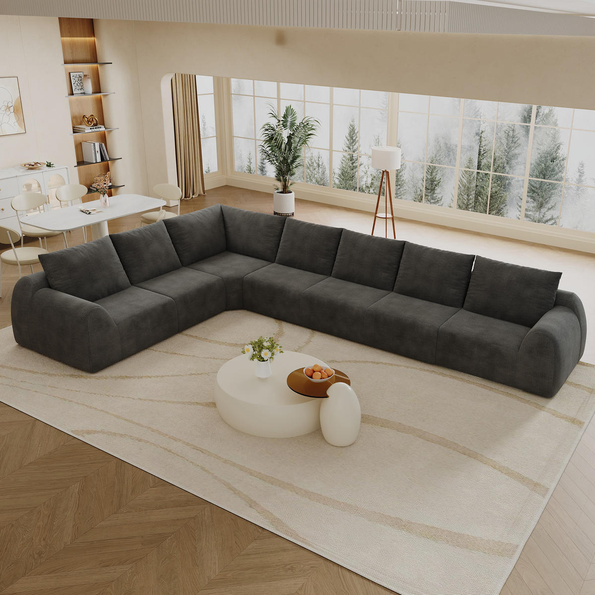 ECKSOFA 401/267/85 cm Dunkelgrau Chenille, 7-Sitzer - Dunkelgrau, Textil (401/267cm) - Oxeza