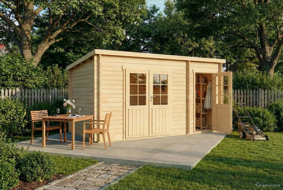 GARTENHAUS Holz Maria mit Anbau - Naturfarben, Holz (450/228/272cm) - Alpholz