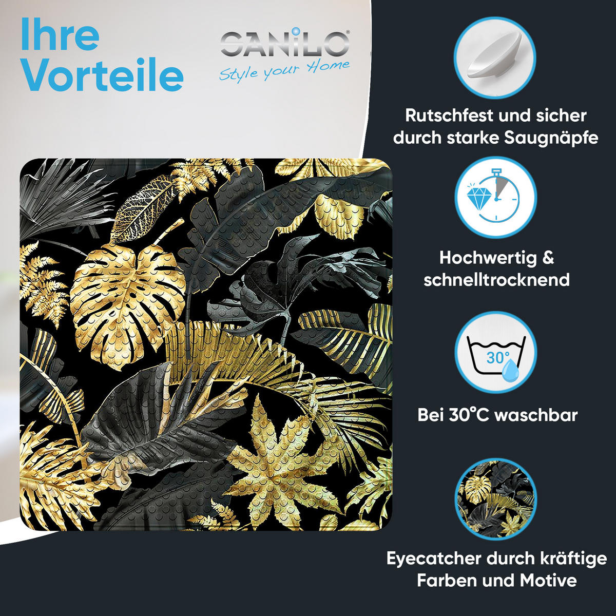 BADEMATTE Golden Leaves - Goldfarben, Kunststoff (53/53cm) - Sanilo
