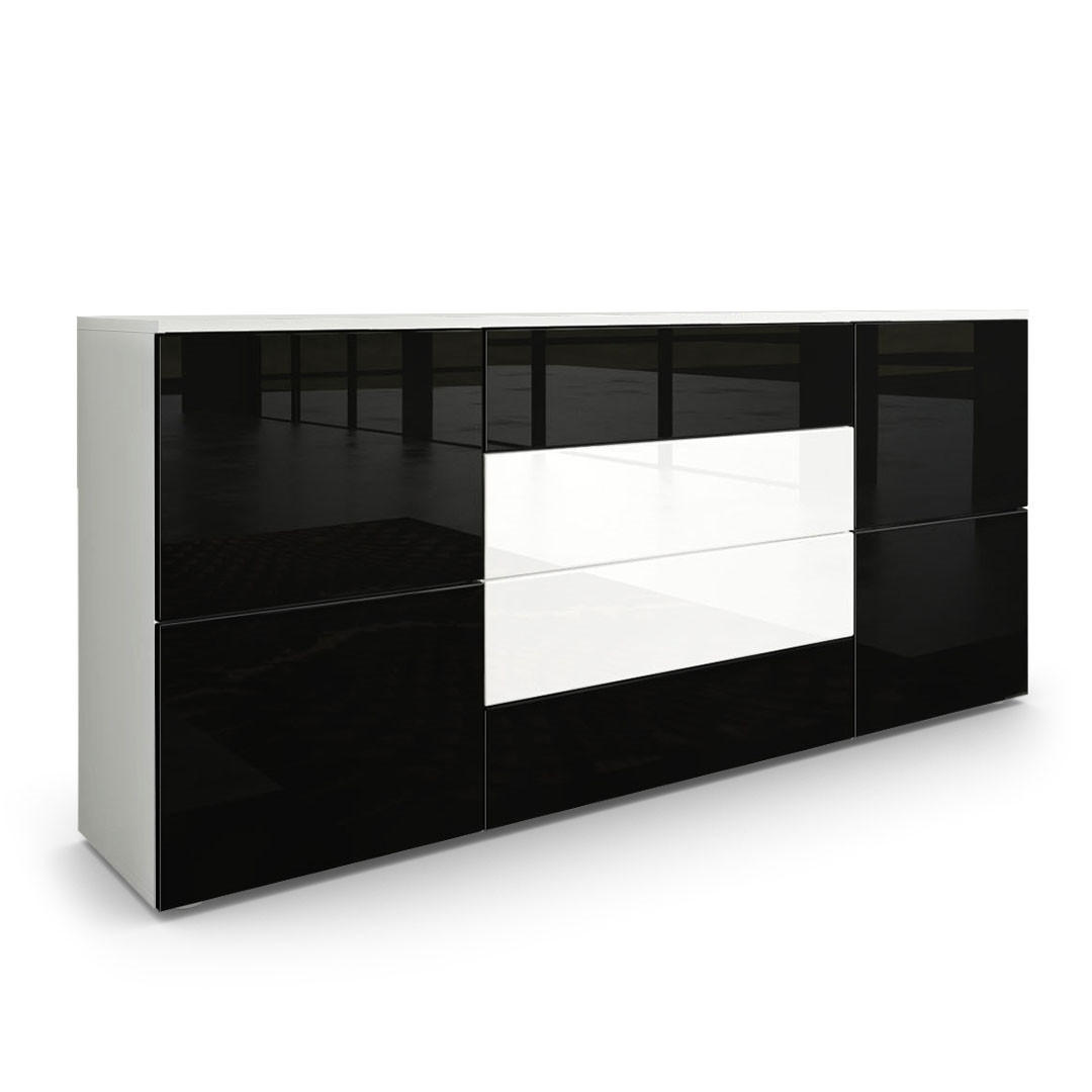 SIDEBOARD Rova Schwarz Hochglanz / Weiß Hochglanz - Schwarz Hochglanz, Holzwerkstoff (166/72/35cm) - Vladon