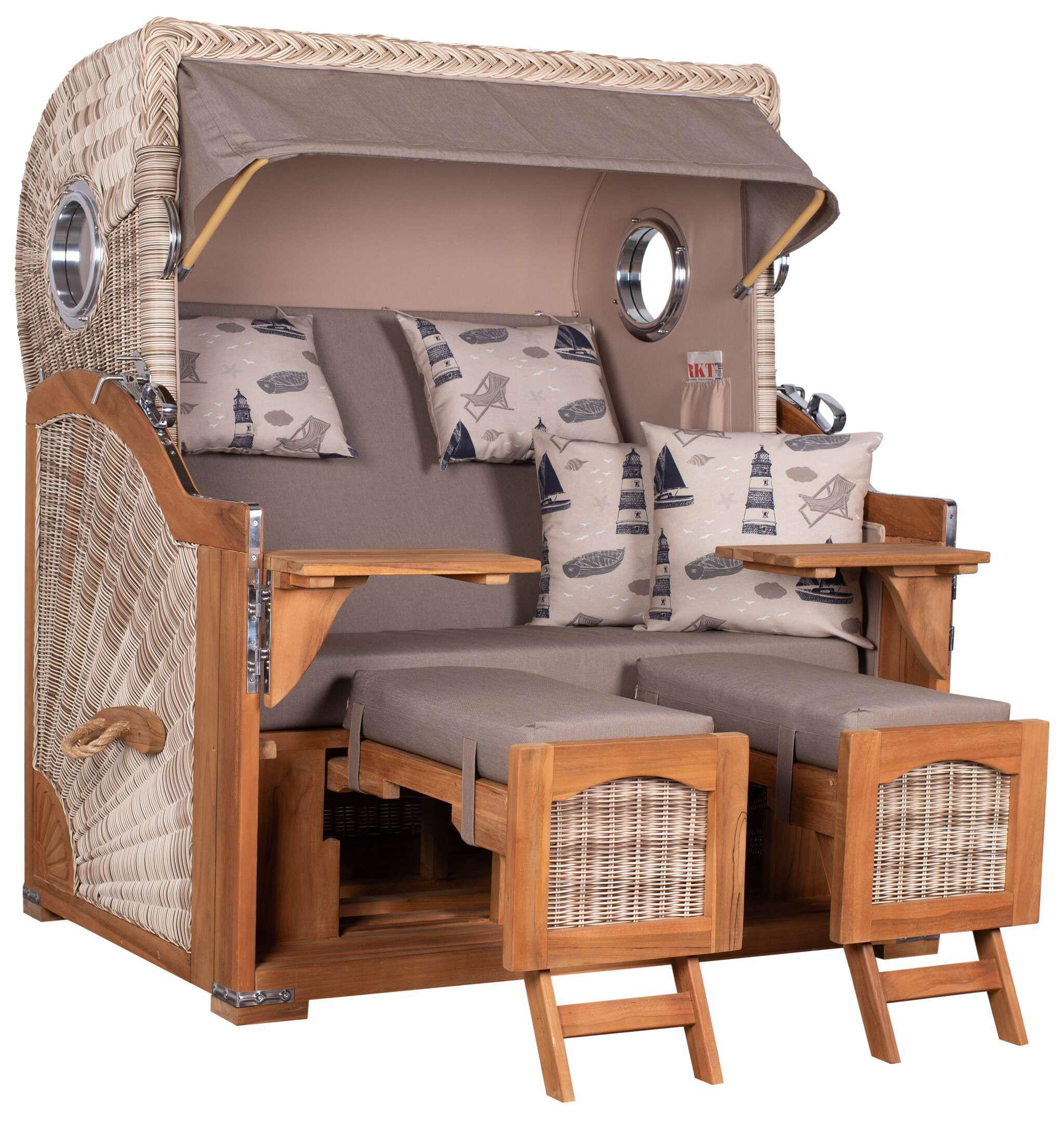 STRANDKORB XXL Düne Grande Teak PE Shell - Braun/Grau, Metall (142/170/95cm) - Mr. Deko