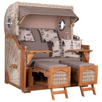 STRANDKORB XXL Düne Grande Teak PE Shell - Braun/Grau, Metall (142/170/95cm) - Mr. Deko