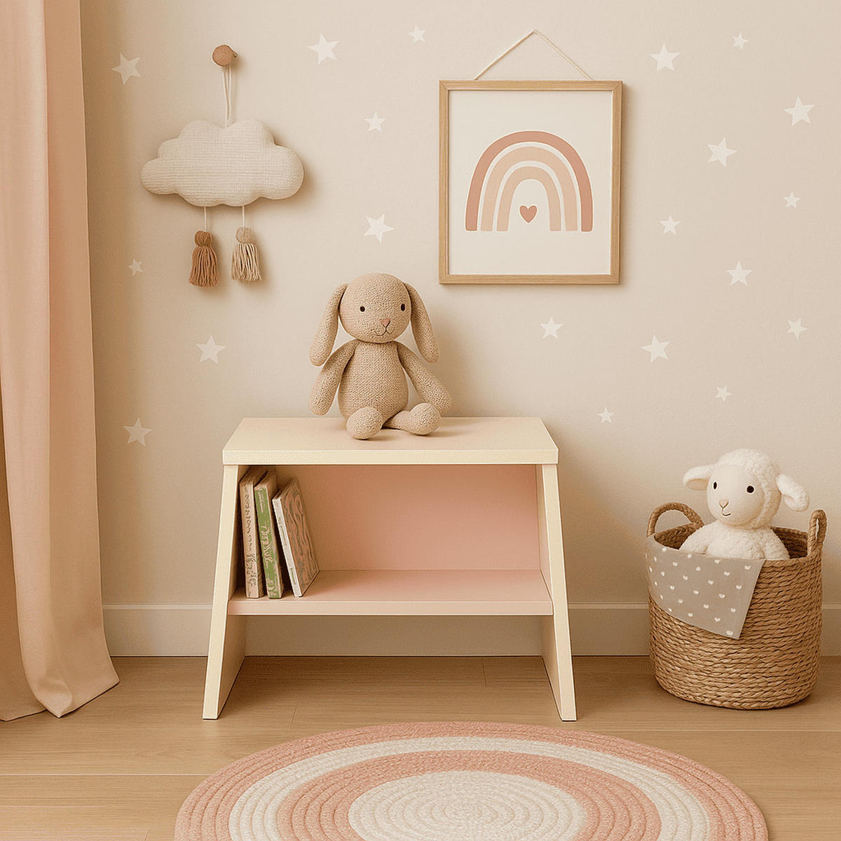 KINDERHOCKER mit Ablage - L46 cm - Tuli - Hellgelb, Holzwerkstoff (25/30.5/46cm) - Calicosy