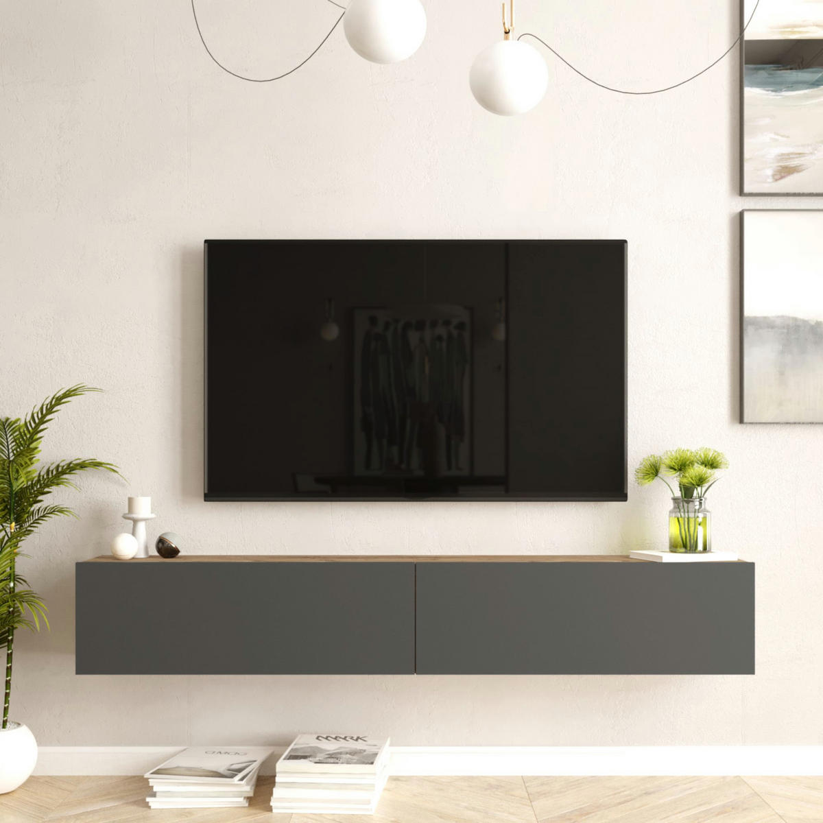 TV SKŘÍŇ Lapinlahti - tmavě šedá, kompozitní dřevo (180/29.5/31.5cm) - [en.casa]