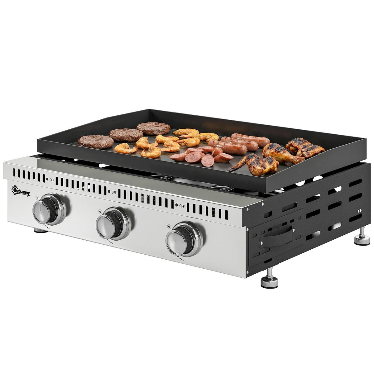 PLANCHA DE-18624 3 Brenner, 9 kW, 56,5x33 cm Schwarz - Schwarz, Metall (49/23/62cm) - ComfortXL