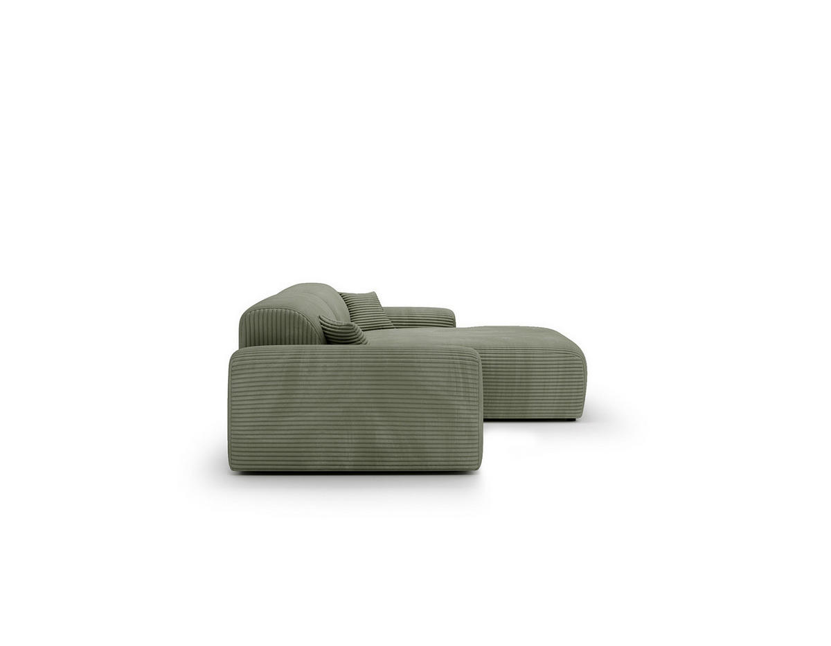 ECKSOFA mit Longchair - Cord - Schwarz/Grün, Kunststoff/Textil (284/178cm) - home24