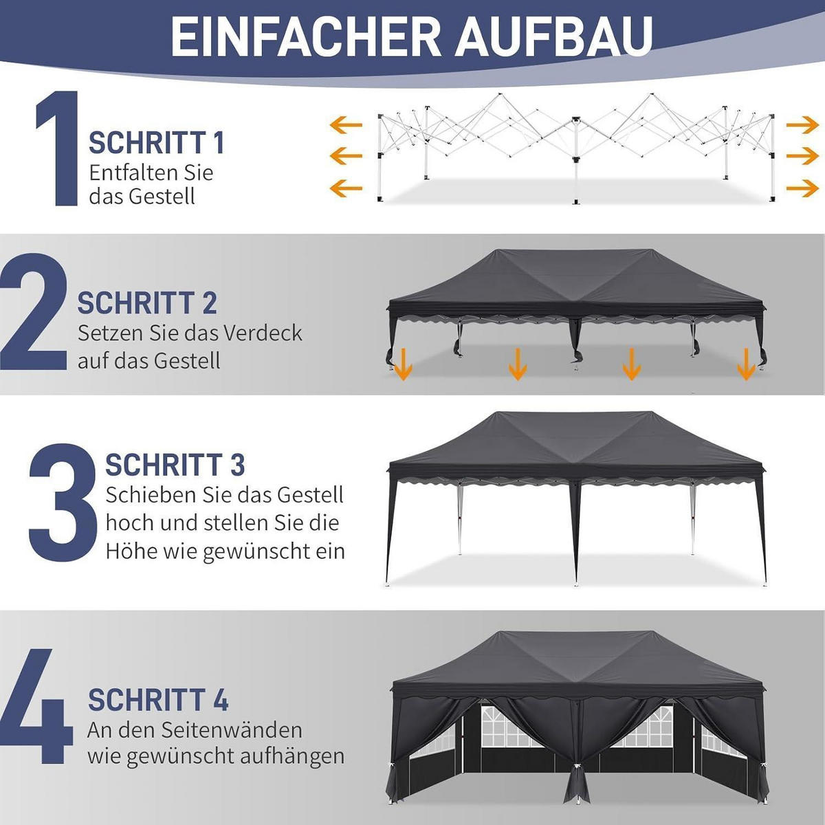 FALTPAVILLON 3x6m Dunkelgrau Wasserdicht UV-Schutz 50+ Textil - Anthrazit, Textil (300/316/600cm)