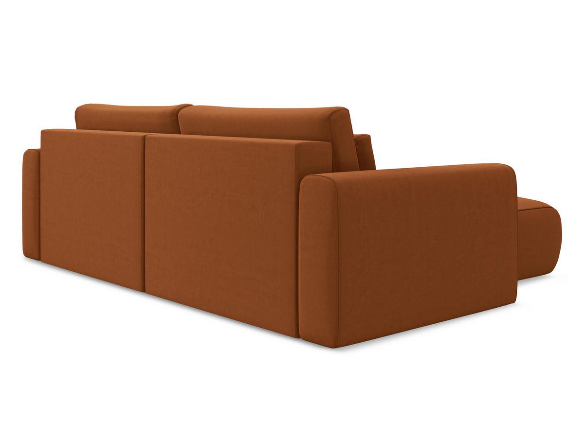 ECKSOFA mit Schlaffunktion Samt Stoff Orange - Terra cotta/Schwarz, Kunststoff/Textil (149/240cm) - Makamii