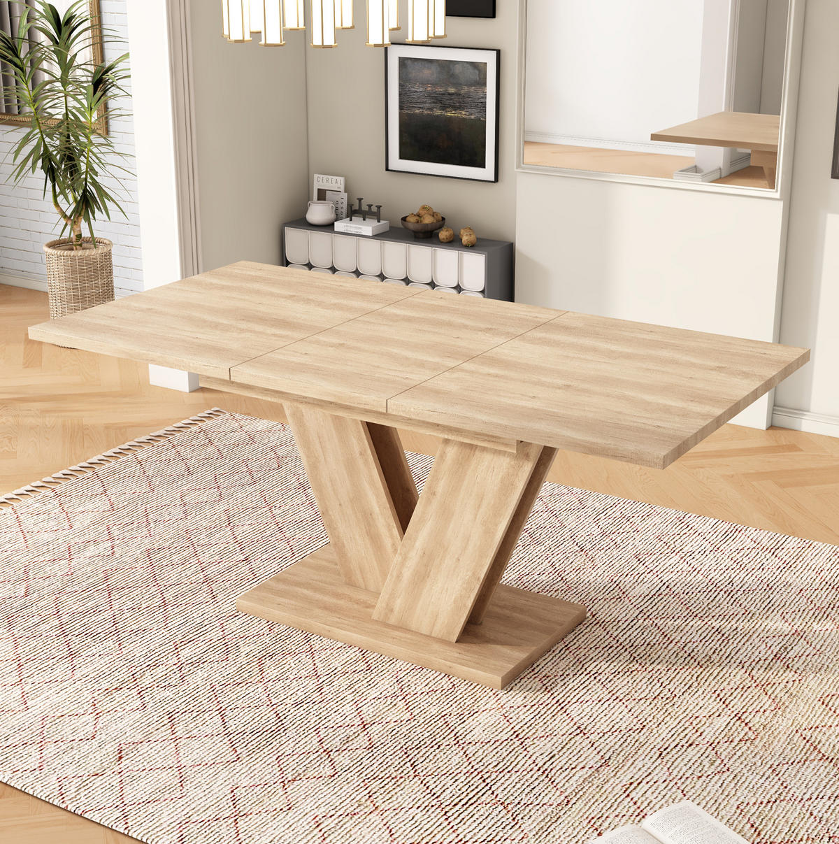ESSTISCH aus MDF 140/180x80 cm Eichefarben ausziehbar mit V-förmigen Metallbeinen - Eichefarben, Holzwerkstoff (180/80/75.5cm) - Modfu